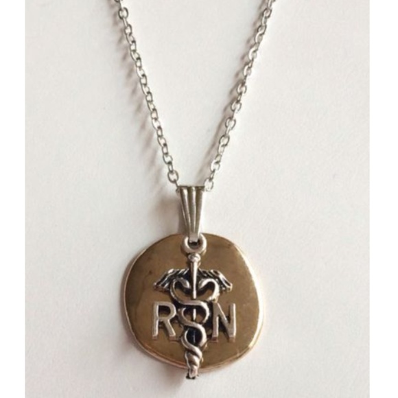 Nursing Caduceus RN Necklace 2 Tone Silver Gold Plated 18" Nurse Graduation Gift - Picture 5 of 9